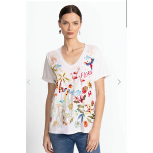 NEW Johnny Was Everyday T-Shirt Florida Embroider Short Sleeves Size XXL